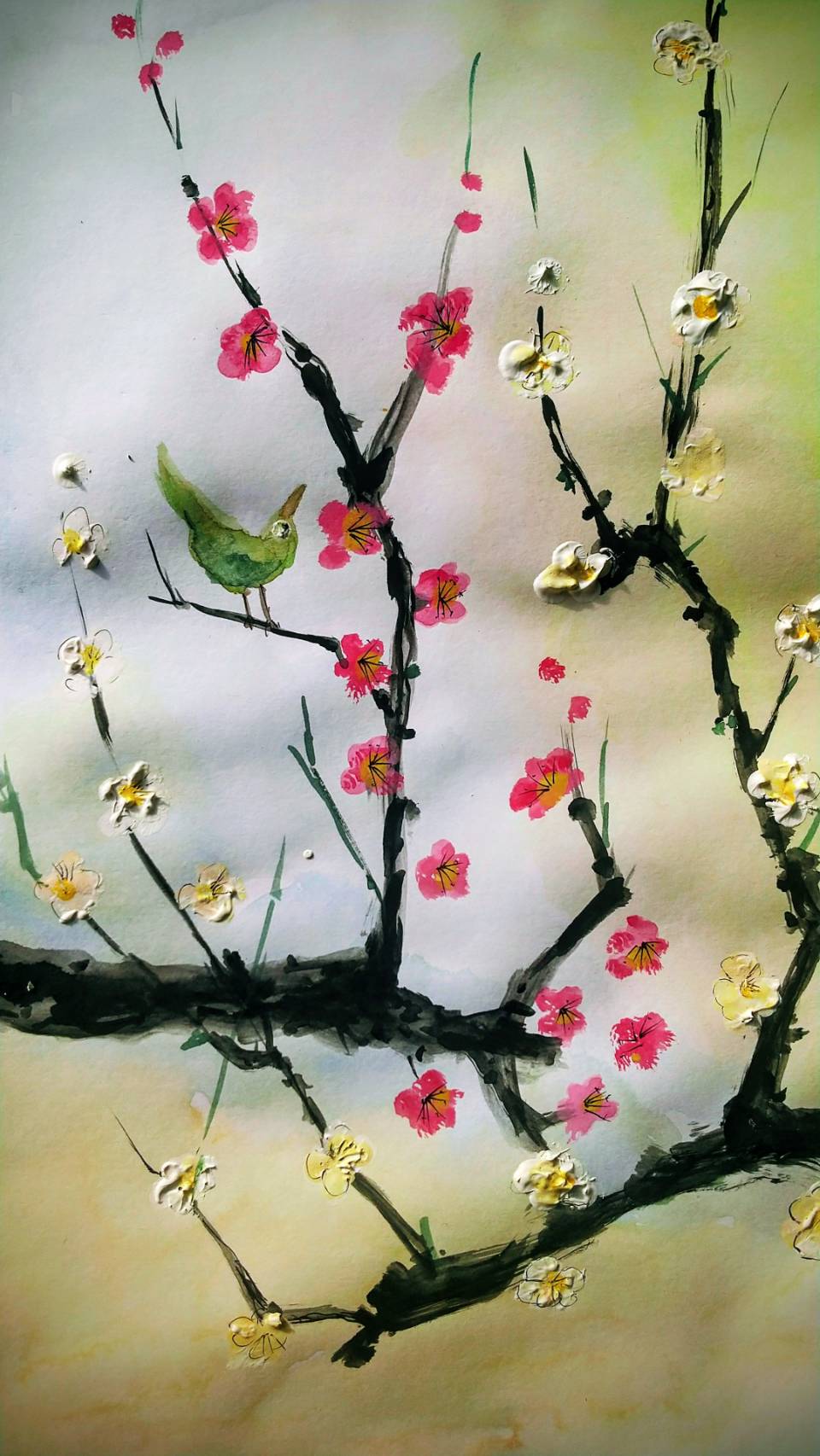 寒耐えて 希望芽生える 紅白梅